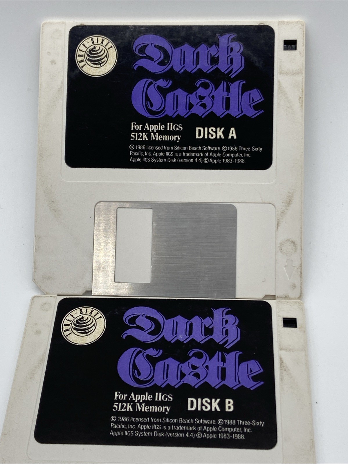 1986 DARK CASTLE foe apple IIGS DISK A & B floppy disks VTG 90s PC untested