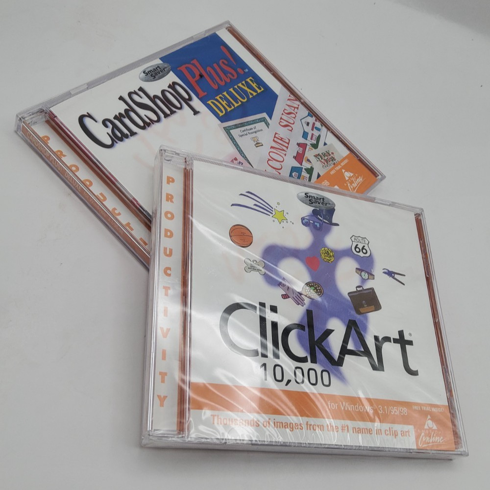 ClickArt 10000 + CardShop Plus Deluxe PC CD-ROM 1998 Broderbund Windows ~ NEW