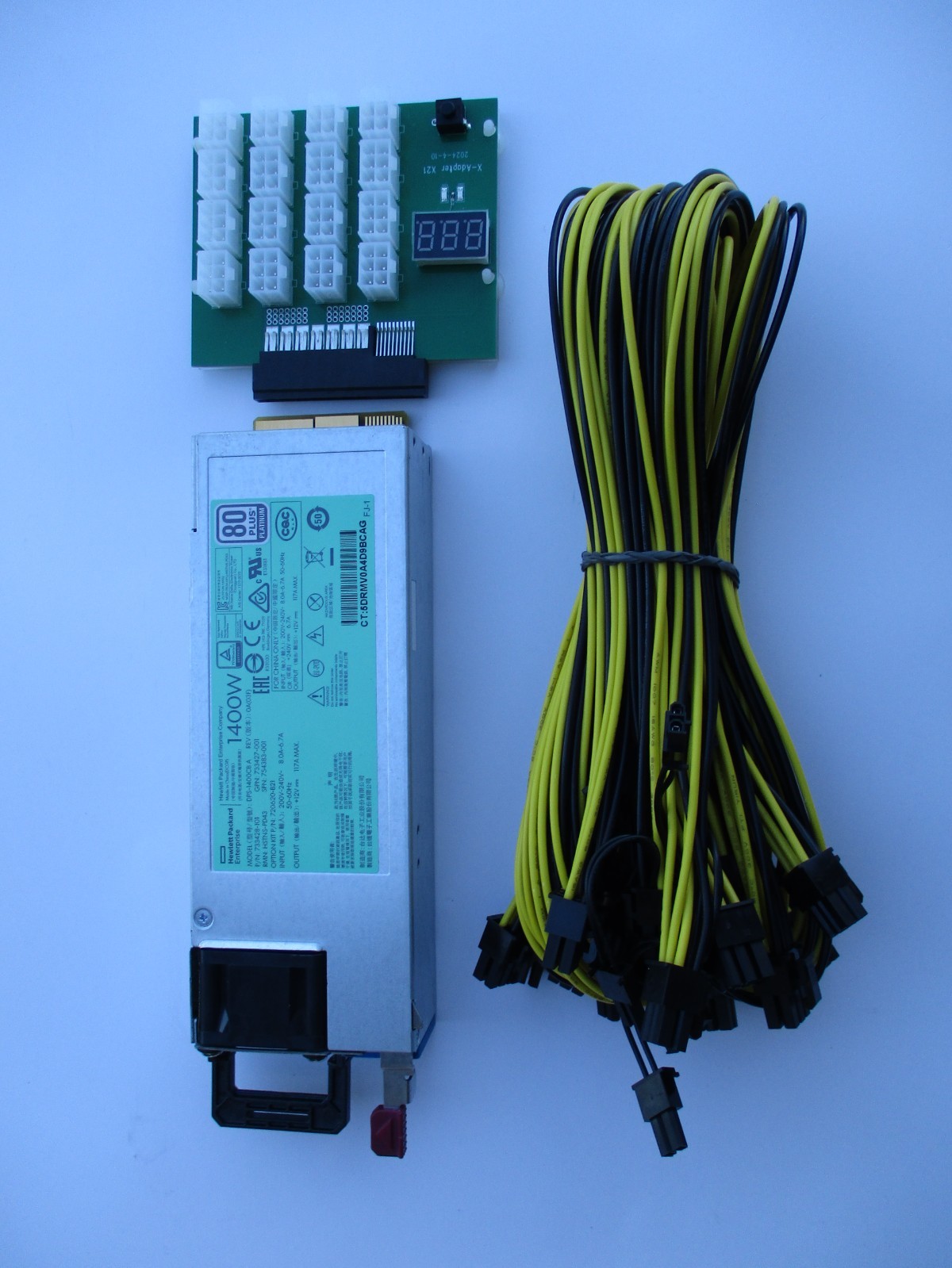 1400 WATT HP Platinum Rated ASIC GPU MINING Power Supply Kit 200-240V / X21