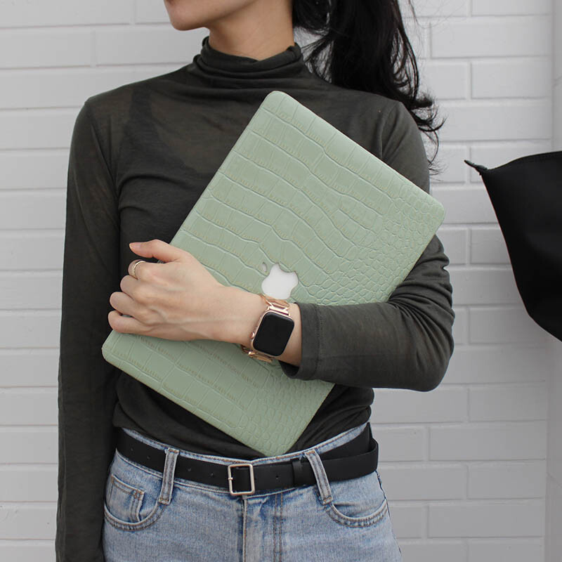 Elegant Green Crocodile PU Leather Case For Macbook Pro 14 16 Air 13 15 11 12 in