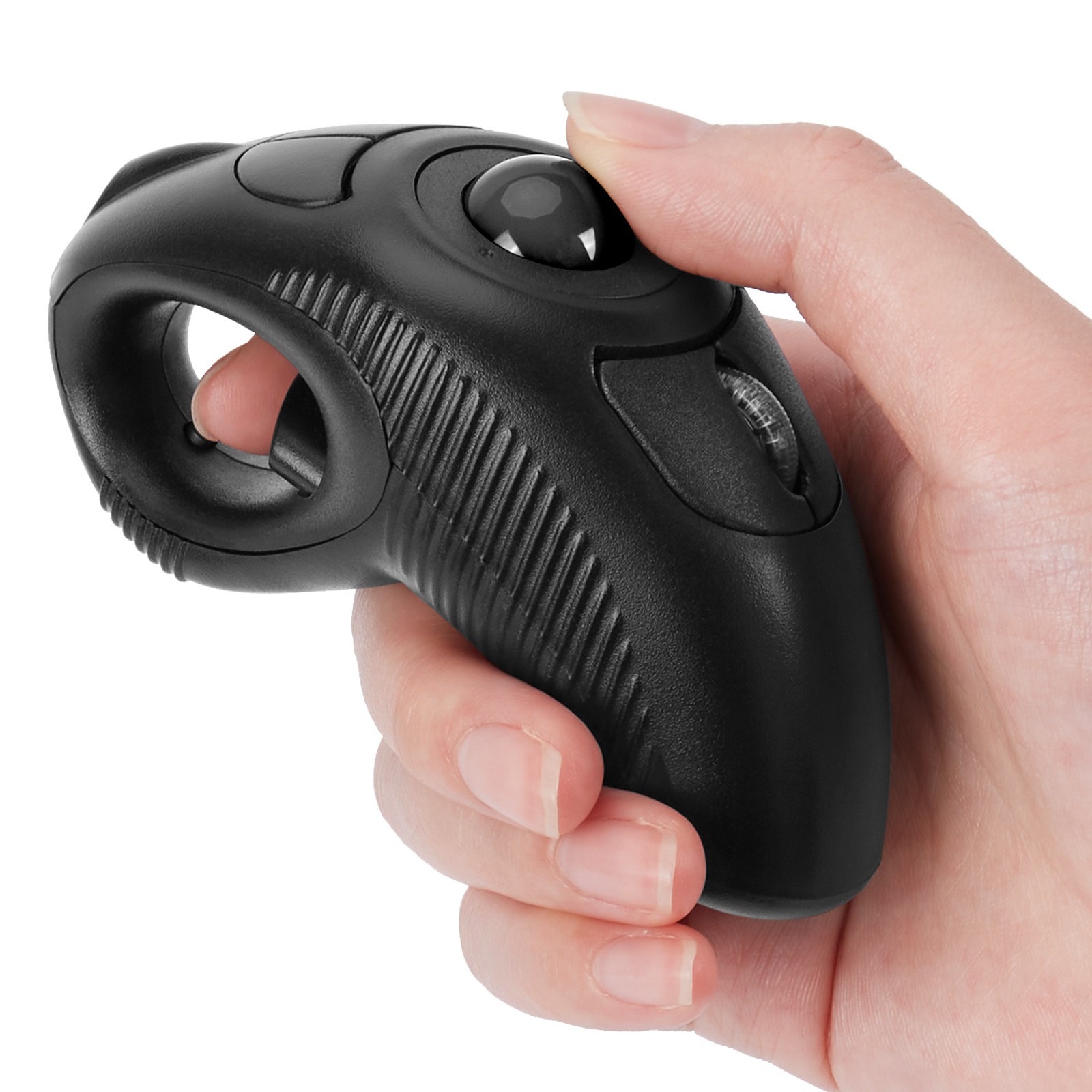 Wireless USB Handheld Finger Trackball Mouse with Laser Pointer Battery Black