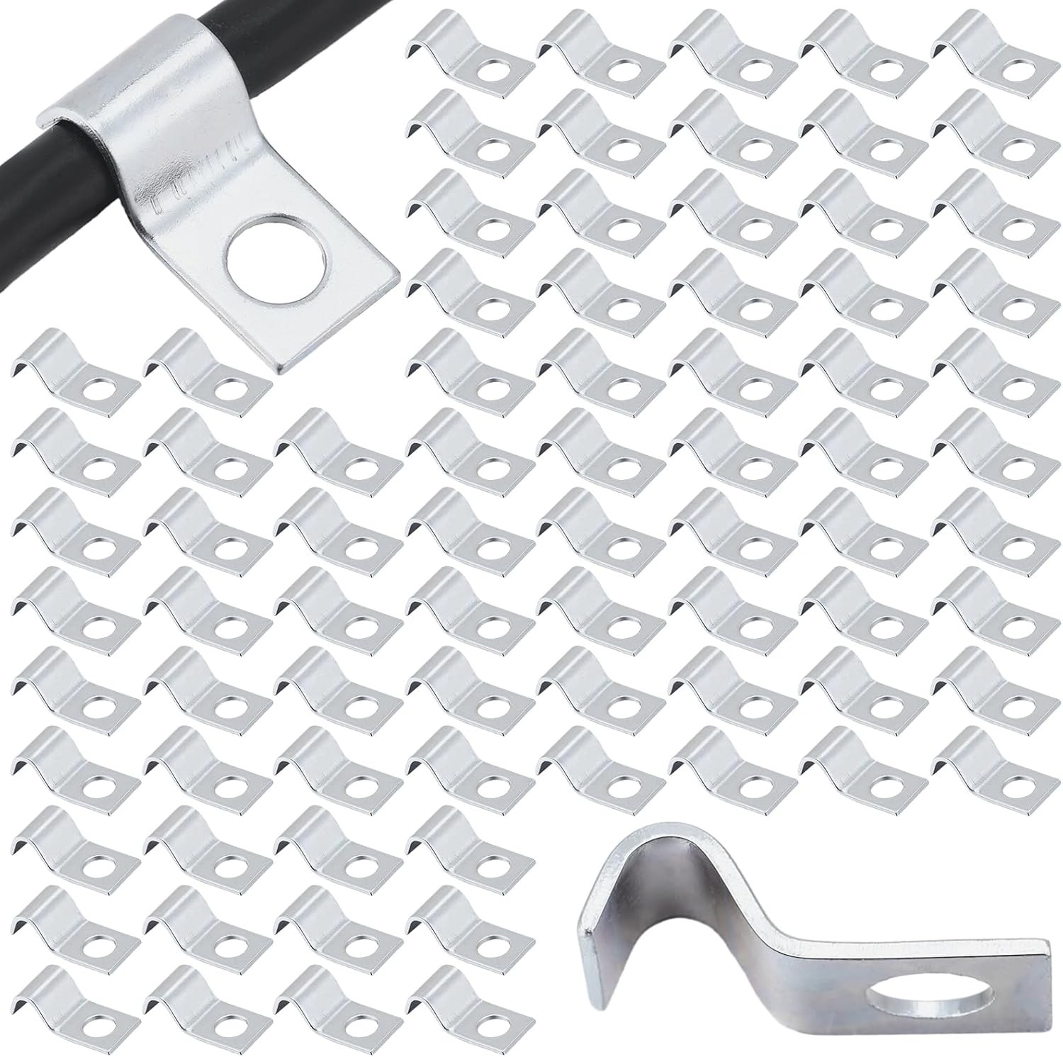 100 Pcs Silver Cable Wire Screw Clips 1/4 Inch, Zinc Plated Steel Clamp Outdoor