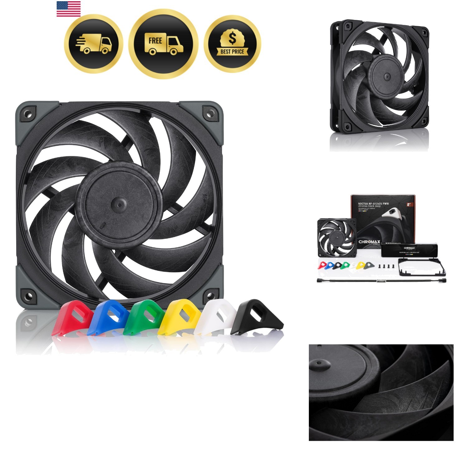NF-A12x25 PWM chromax.Black.swap,  Quiet Fan, 4-Pin 120mm, Black