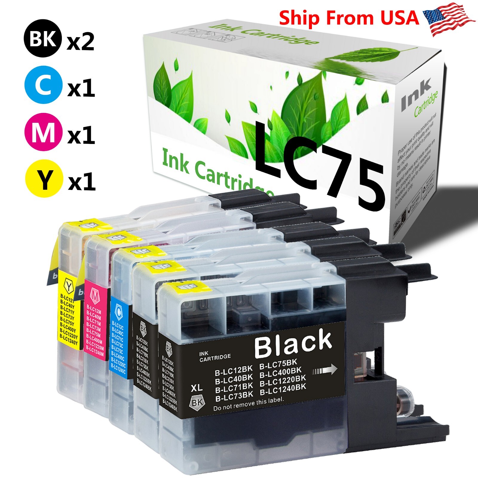 5-PacK LC75 LC75 XXL Ink Cartridge for MFC-J625DW Printer