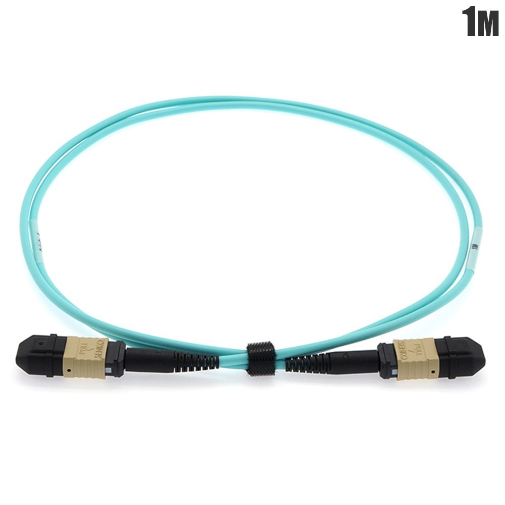 1M 12 Fiber MPO UPC Female to Female Multi Mode Fiber Optic Patch Cable OM3 Aqua