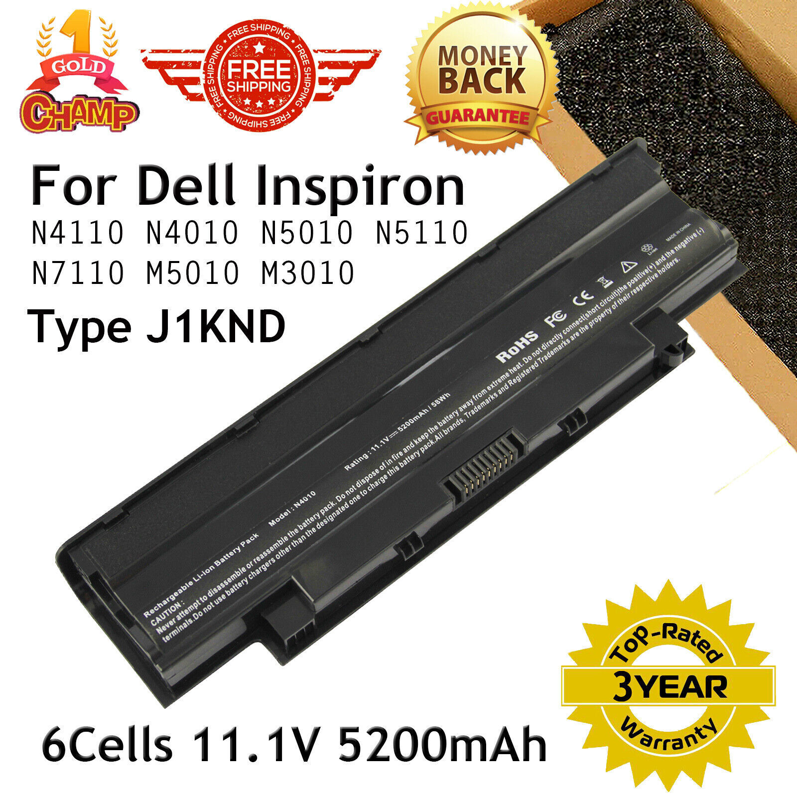 N5010 Battery for Dell Inspiron N4110 N4010 N7110 M5010 M3010 N7010D 5200mAh
