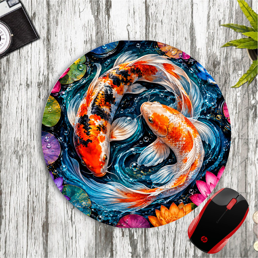 COLORFUL KOI CUSTOM MOUSEPAD ROUND 8" PC MOUSEOAD MOUSE PAD MAT
