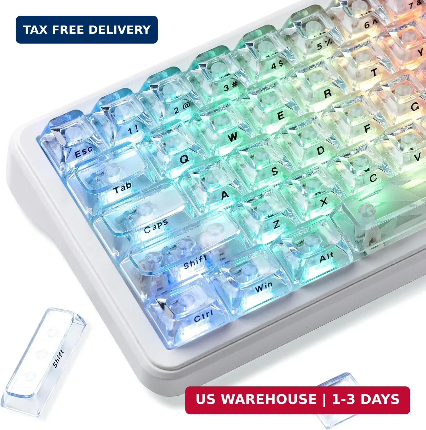 Ice Clear Keycaps Set, 126 Keys Transparent Shine Through Keycap, ASA Profile Ke
