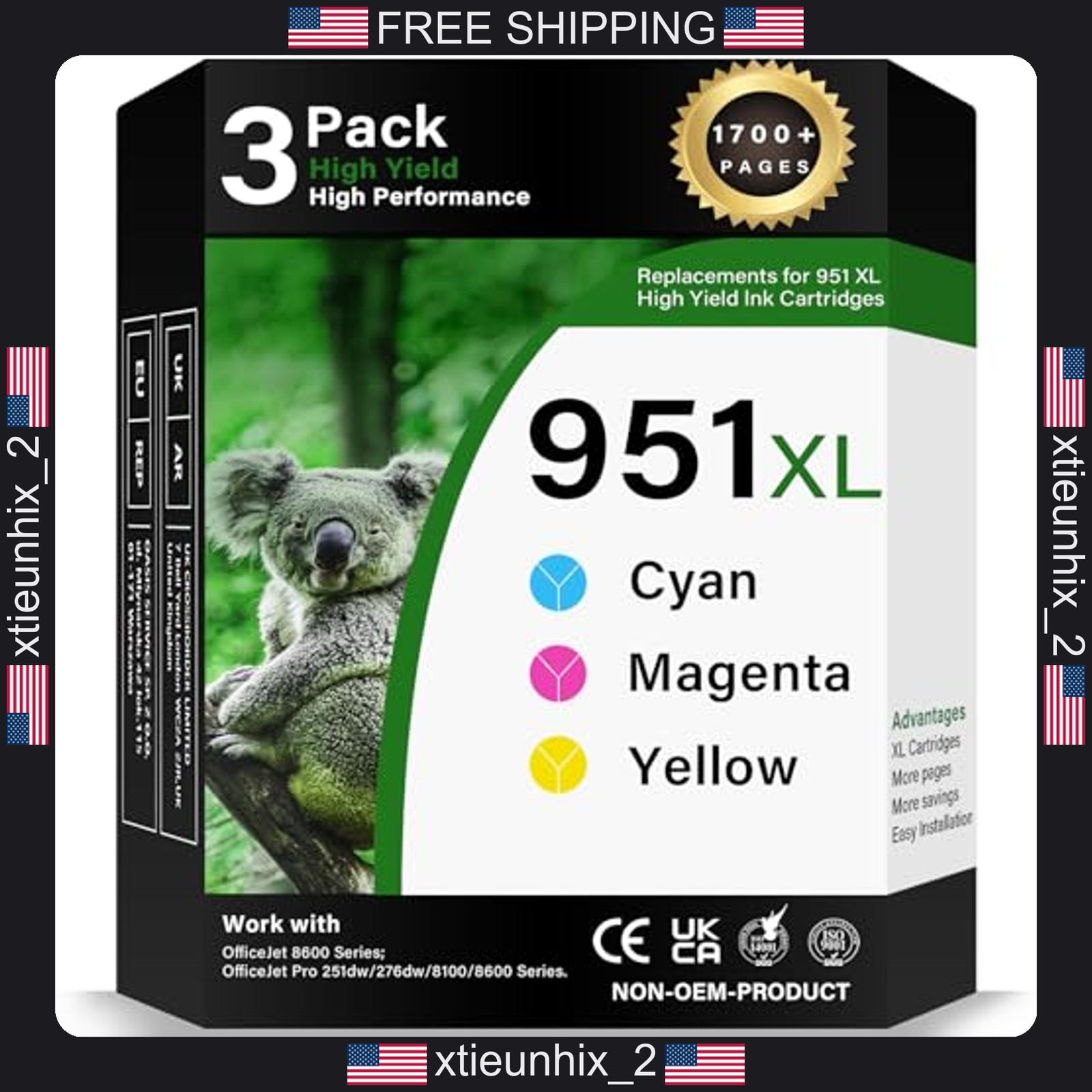 HP 951 XL Ink Cartridges Combo Pack Cyan Magenta Yellow High Yield