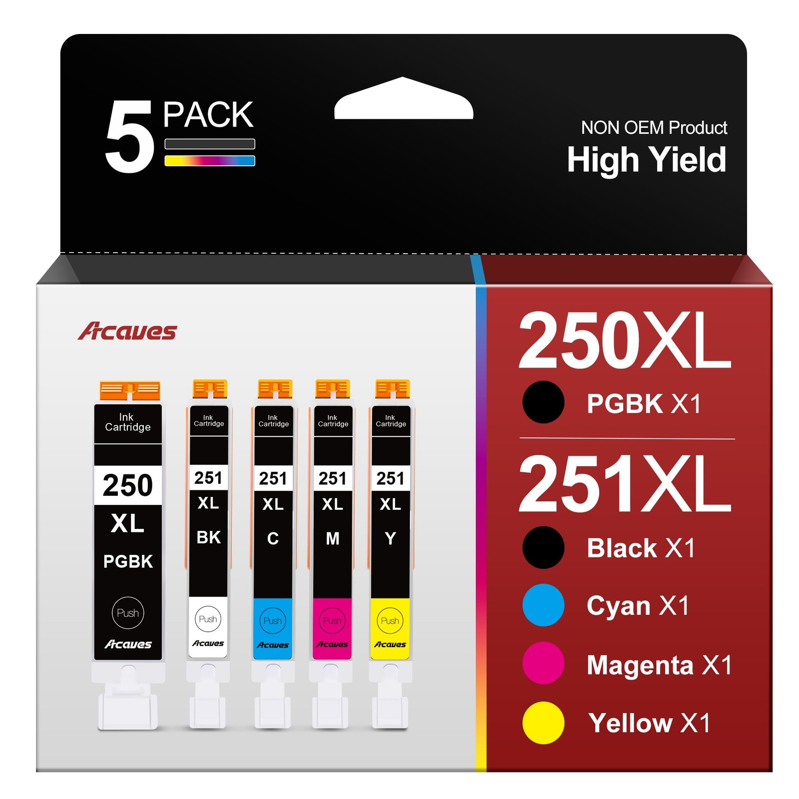 MX922 Ink Cartridges 250XL 251XL Replacement for Canon 250 251 Ink, 5 Pack