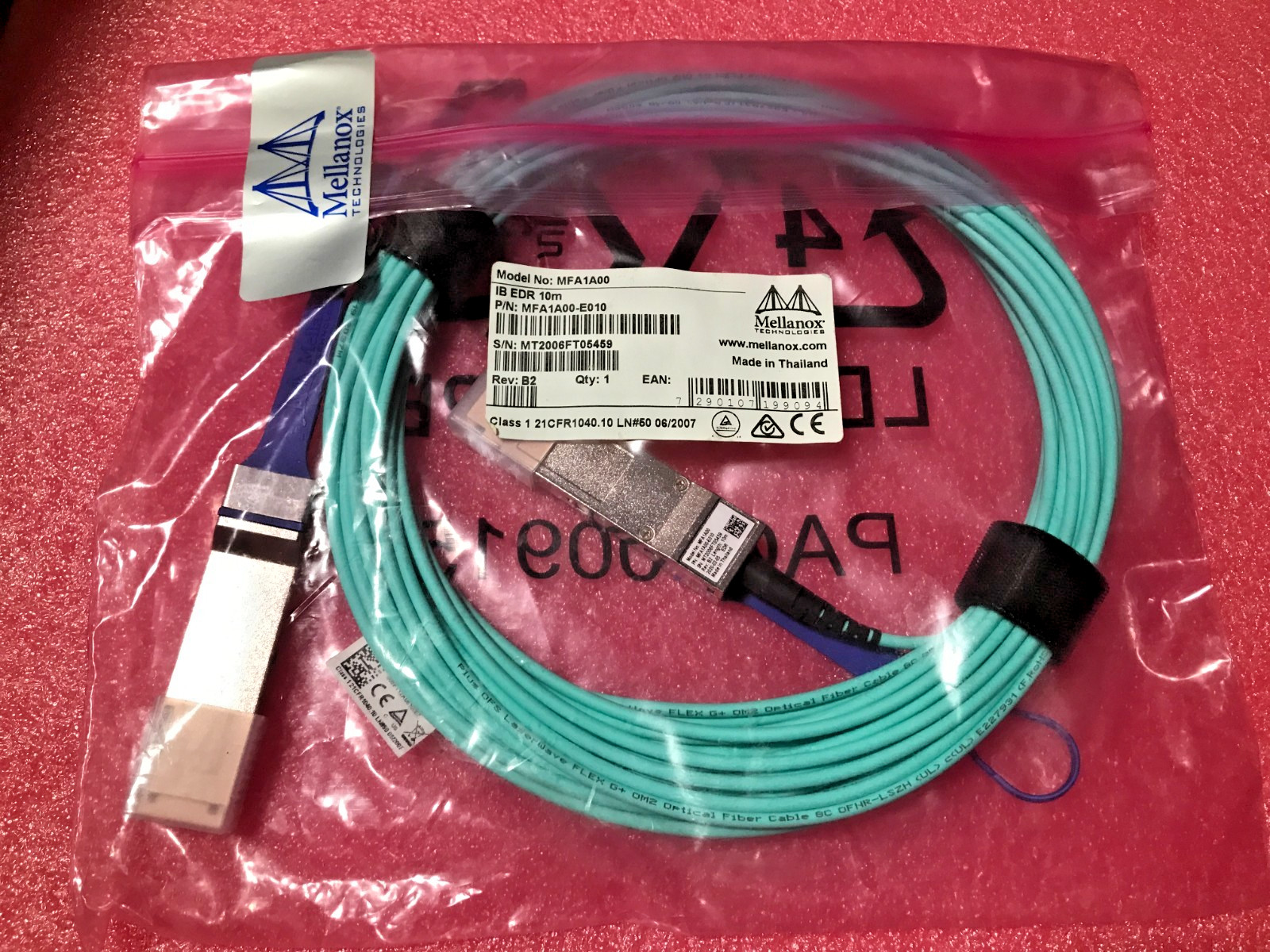 MFA1A00-E010 NVIDIA Mellanox AOC Cable IB EDR up to 100Gb/s QSFP 10m New Sealed