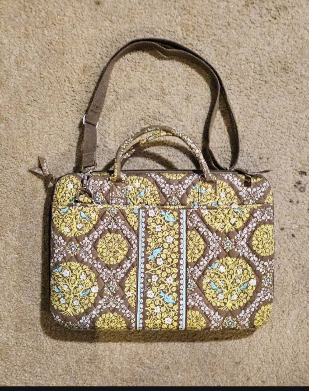 Vera Bradley Padded Cotton Floral Laptop Sleeve Case w/ Shoulder Strap Brown