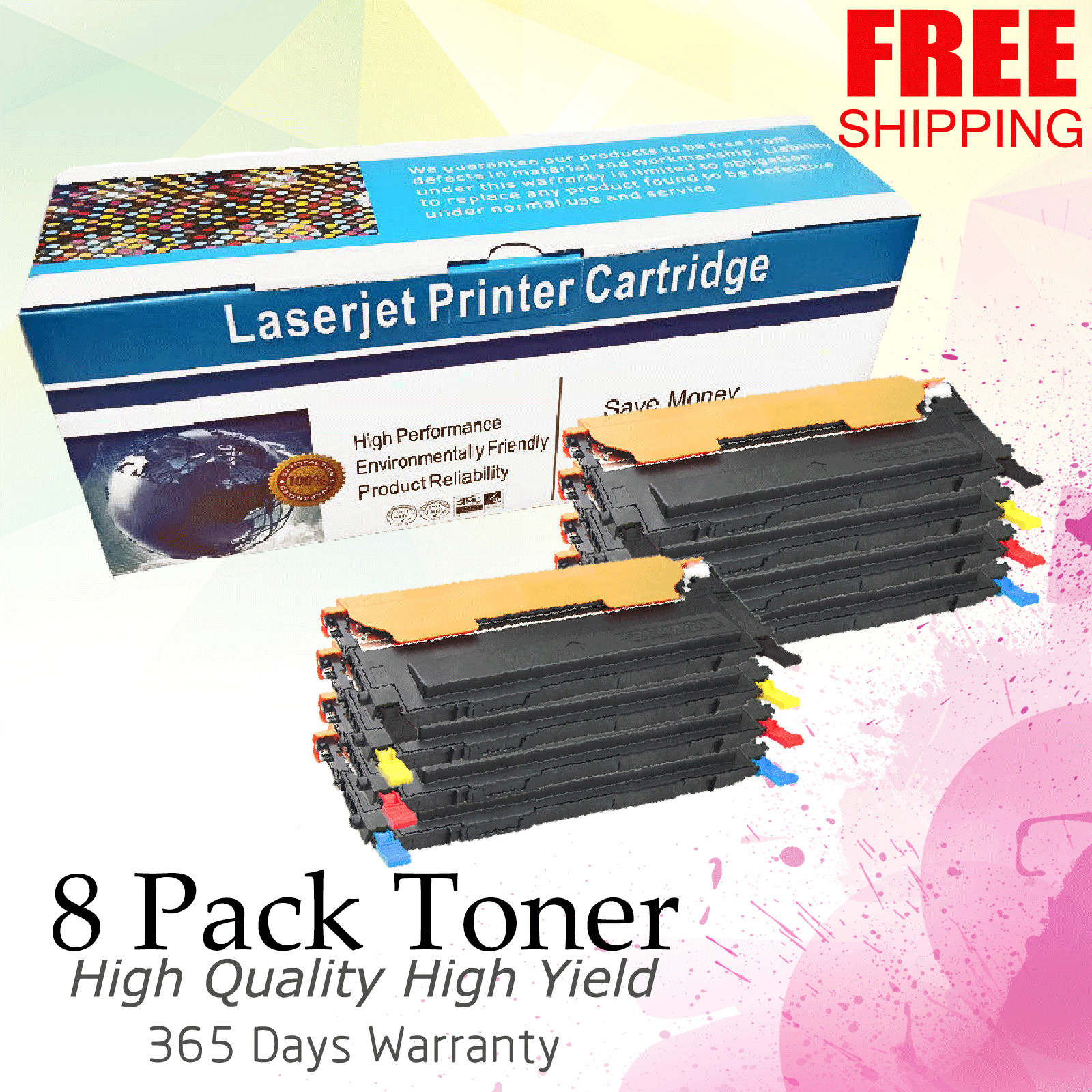 8PK Toner Set for Samsung CLT-407s BLK CMY CLP320 CLP325 CLP326 CLX3185FW CLP321