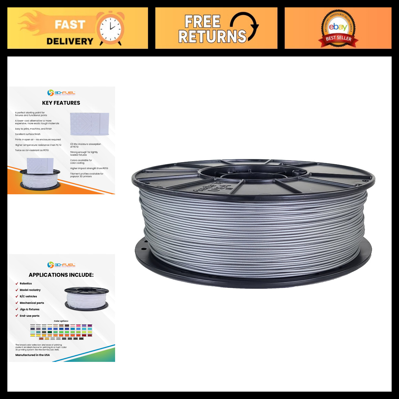 Tough Pro PCTG 3D Printing Filament - Metallic Silver, Durable & High-Quality 1.