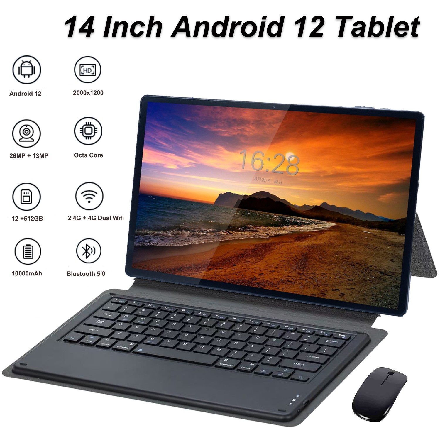 Tablet 14 Inch 4G LTE Phone Call Android 12 IPS 2000X1200 12GB RAM 512GB ROM