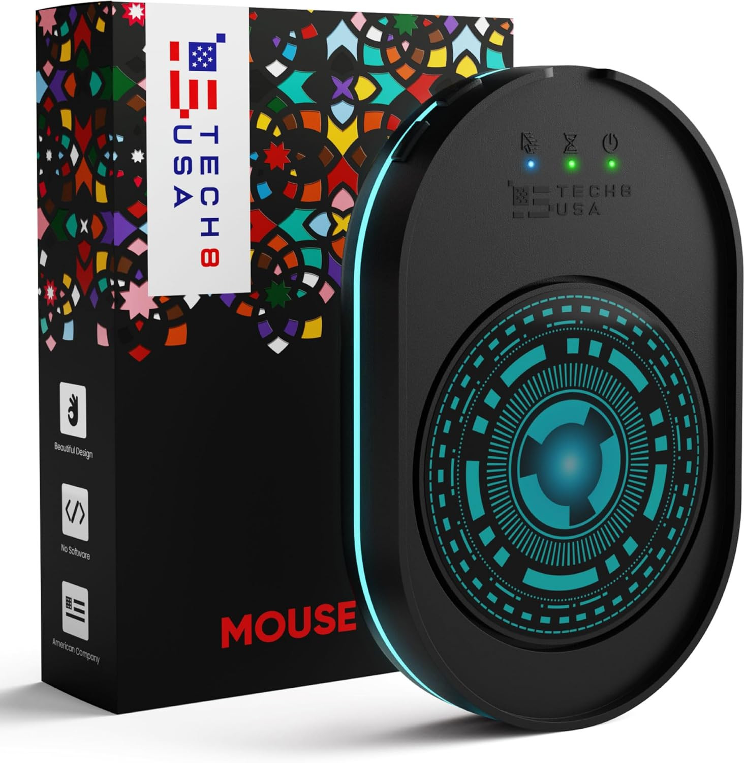 TECH8 USA Undetectable Mouse Mover Jiggler with Ambient Glow Ring and Hologram D