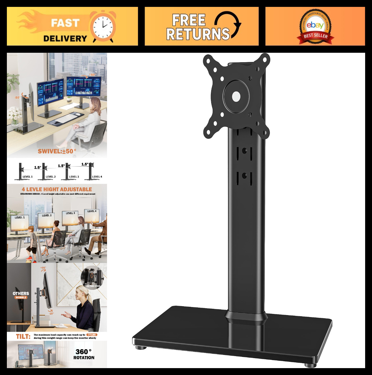 Adjustable Free-Standing LCD Monitor Stand Riser for 13"-32" Screens, VESA, Swiv
