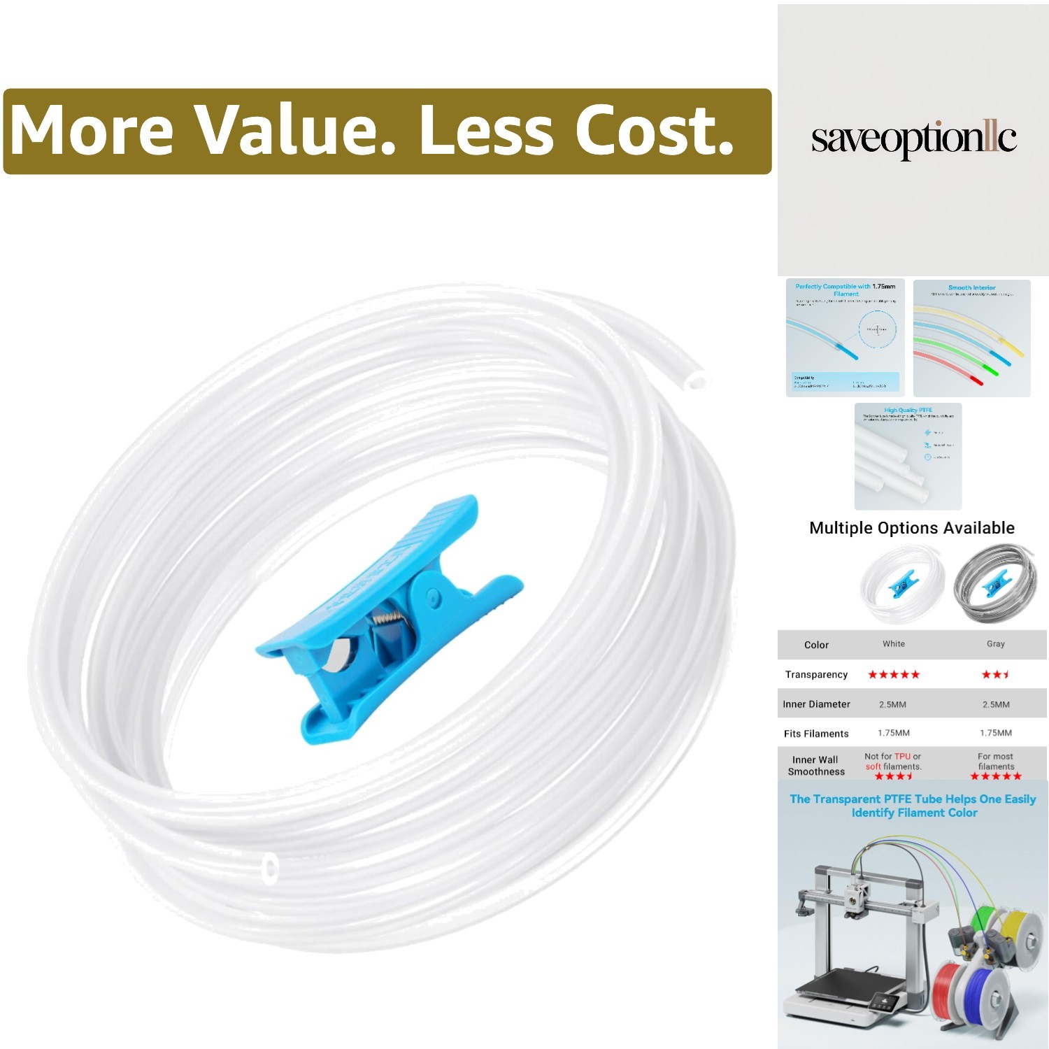 Ultra-Clear PTFE Tube for 1.75mm filament with Cutter for Bambu Lab A1/A1 min...