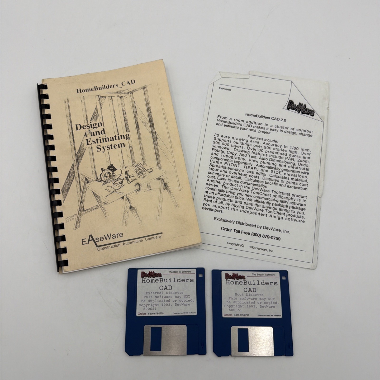 HomeBuilders CAD 2.0 Commodore Amiga DevWare 2 Disks Manual Tested Working