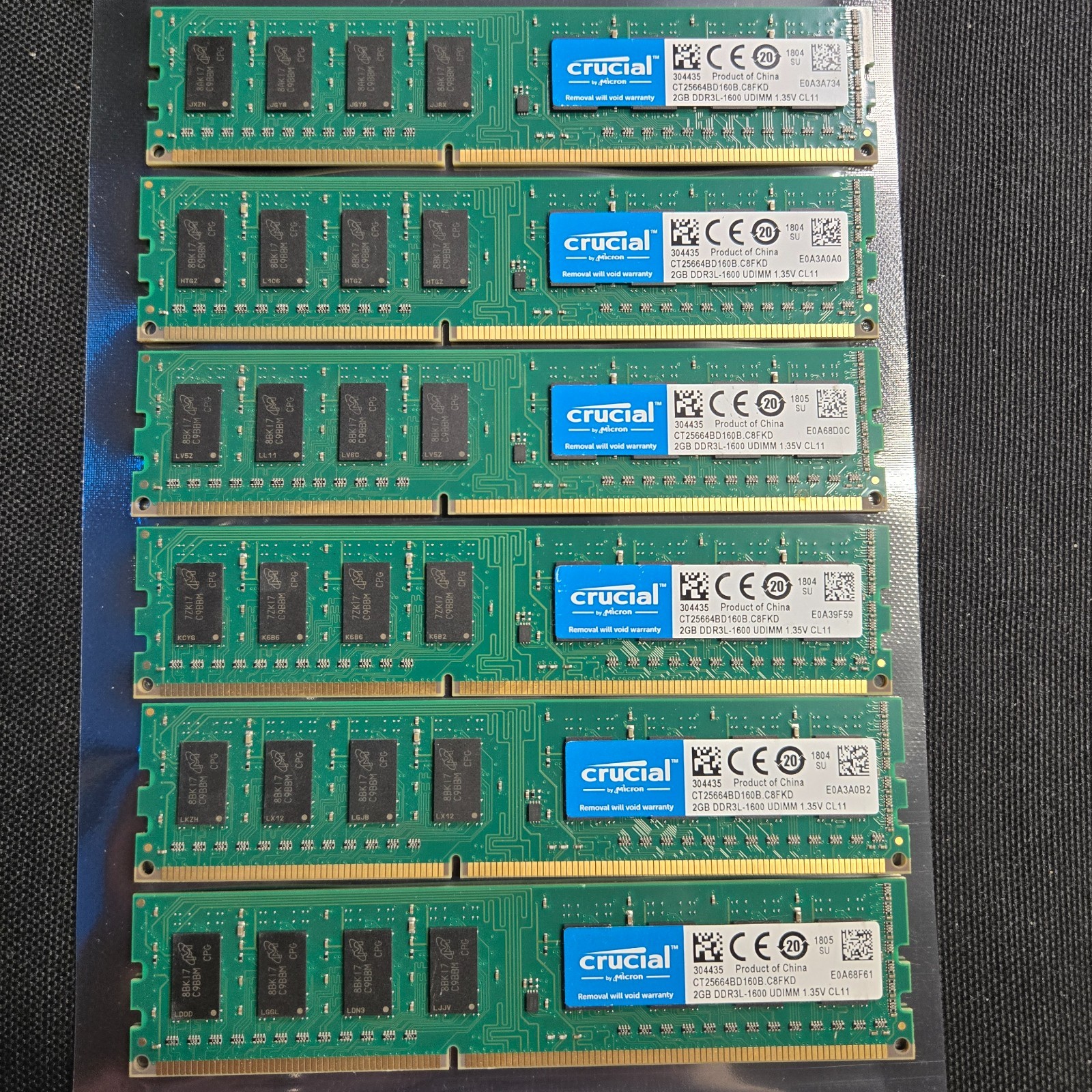 Crucial 12GB (6x2GB) DDR3L-1600 MHz PC3L-12800 PC RAM Kit CT25664BD160B - UDIMM