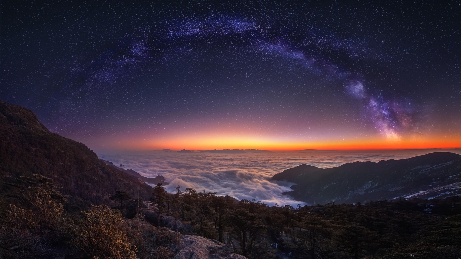 Landscape night sky stars horizon mountains milky way Custom Gaming Mat Desk