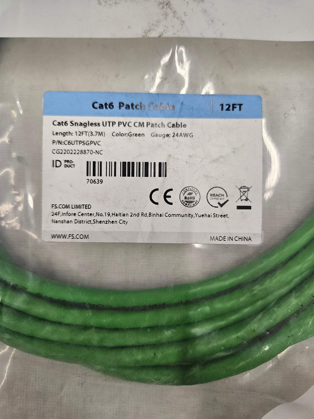 FS Cat 6 UTP Patch Cord Ethernet Cable Snagless Boot Brand New 12ft Green