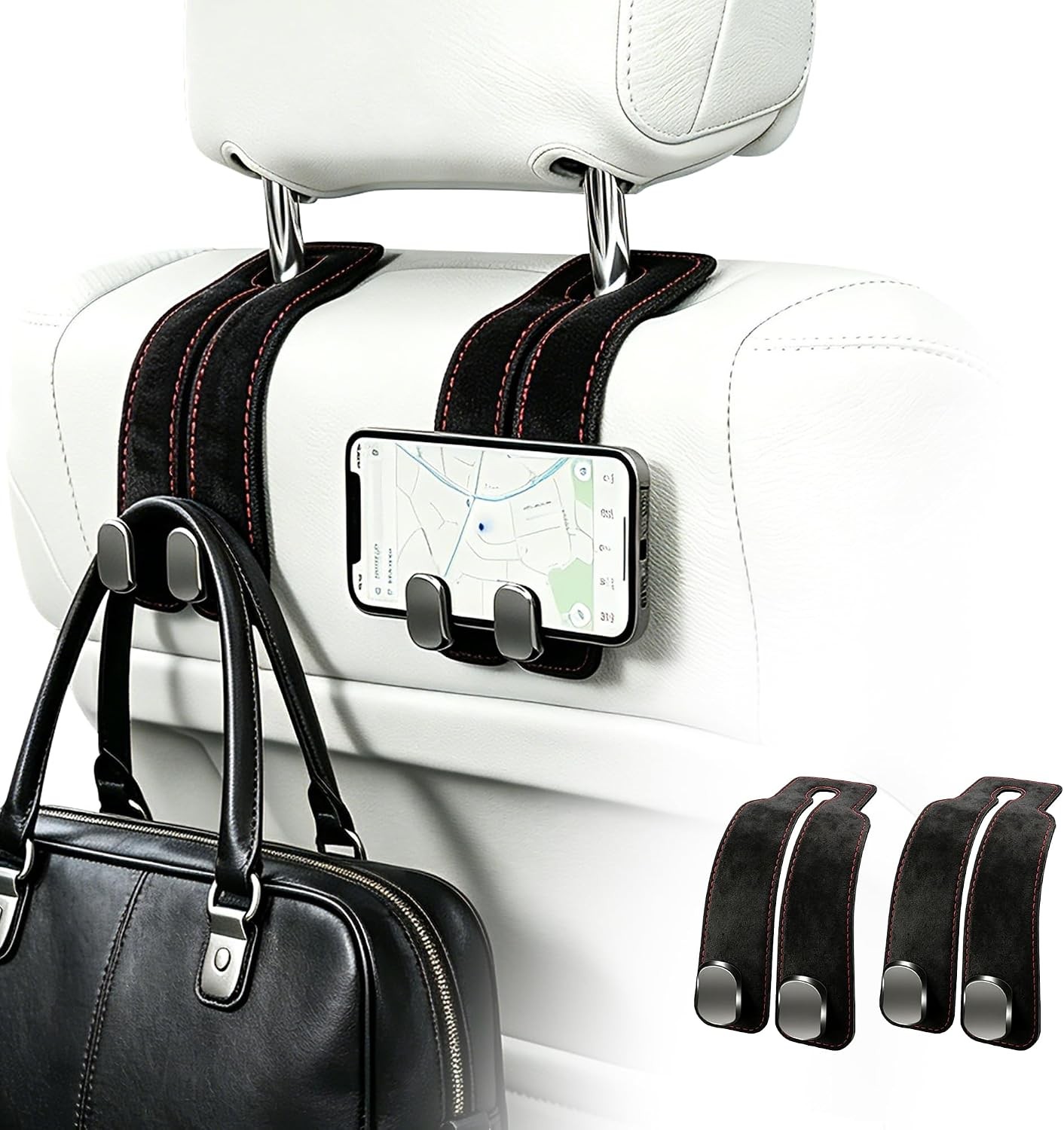 Headrest Hooks for Car, Purse Hook for Car Headrest 2 Pack Black