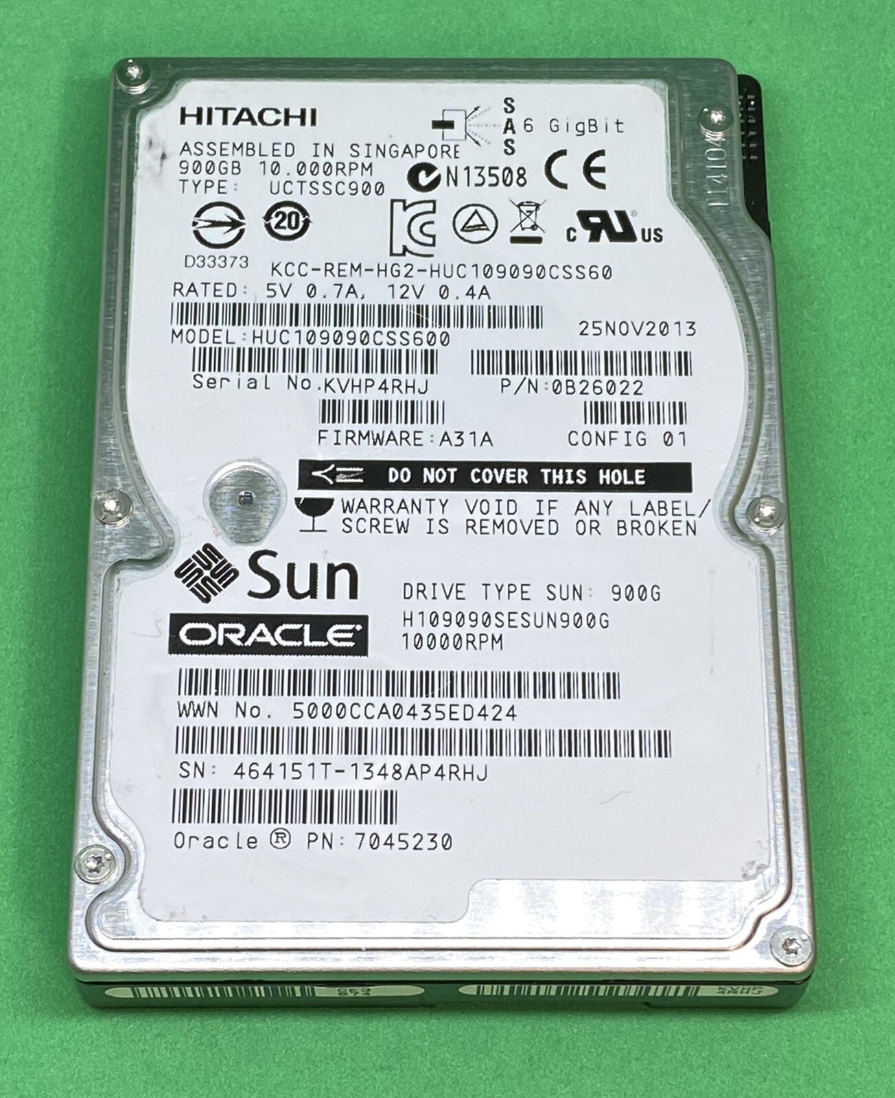 Oracle Sun 7045230 900GB 2.5-inch 10K RPM 6Gb/Sec SAS Disk Drive 15mm height