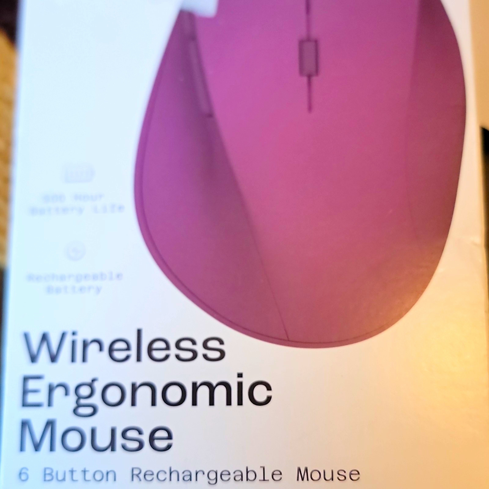 onn. Wireless Ergonomic Rechargeable Optical Mouse 6-Button 1800 DPI Purple