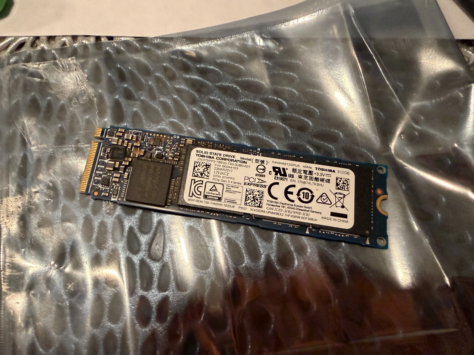 Toshiba THNSN5512GPUK 512GB M.2 2280 NVMe PCIe 3.0 x4 SSD Tested 86% Health