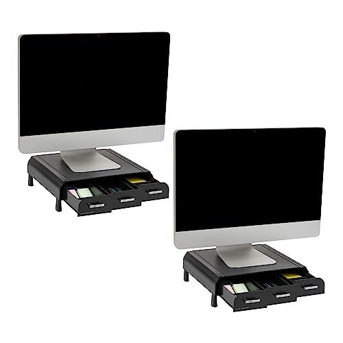 MIND READER MONITOR STAND, 3 STORAGE DRAWERS, DESKTOP ORGANIZER, 13.5"L -  BLACK