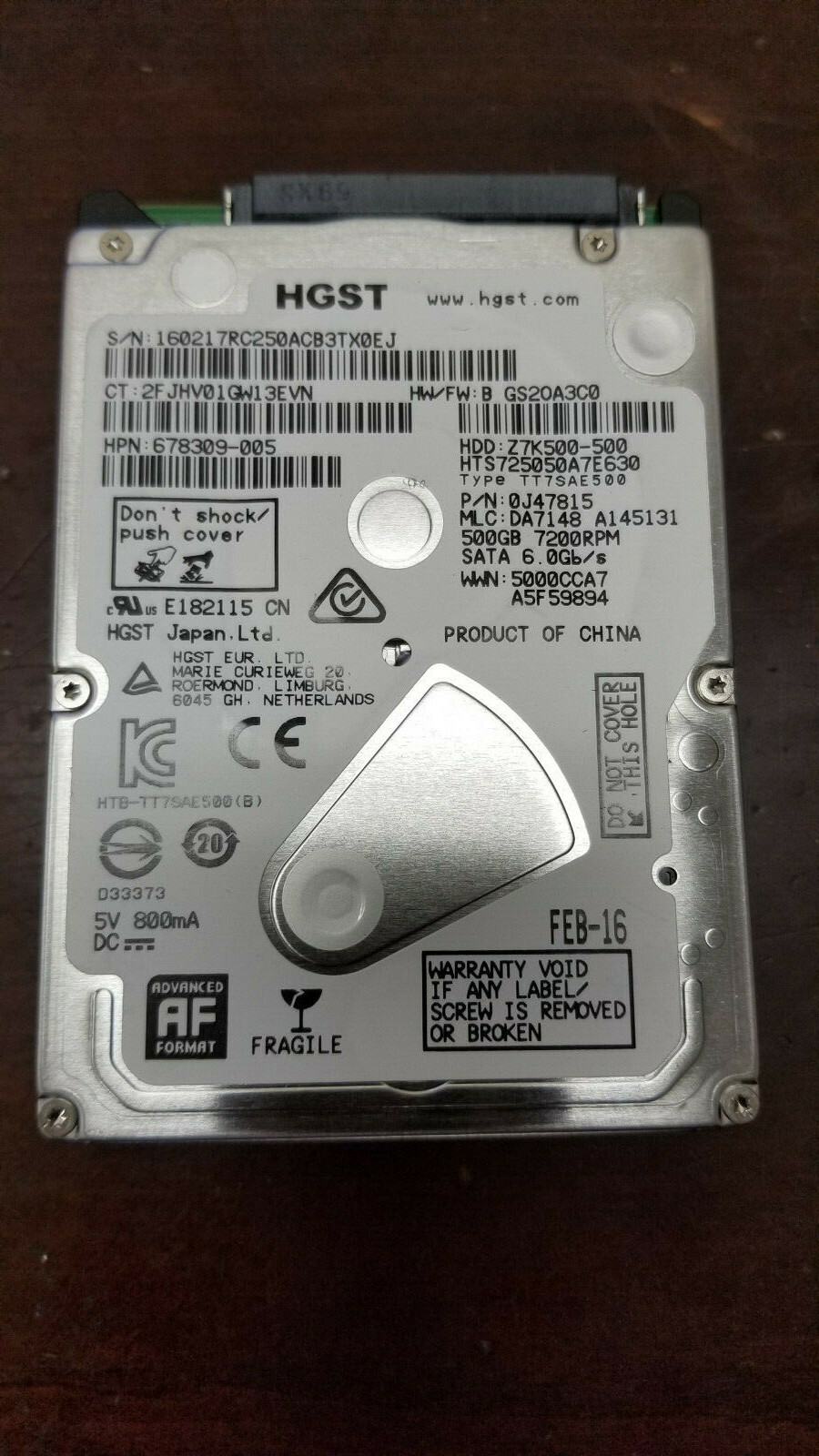 HGST Travelstar Z7K500 HTS725050A7E630 500GB 7200RPM 2.5" HDD
