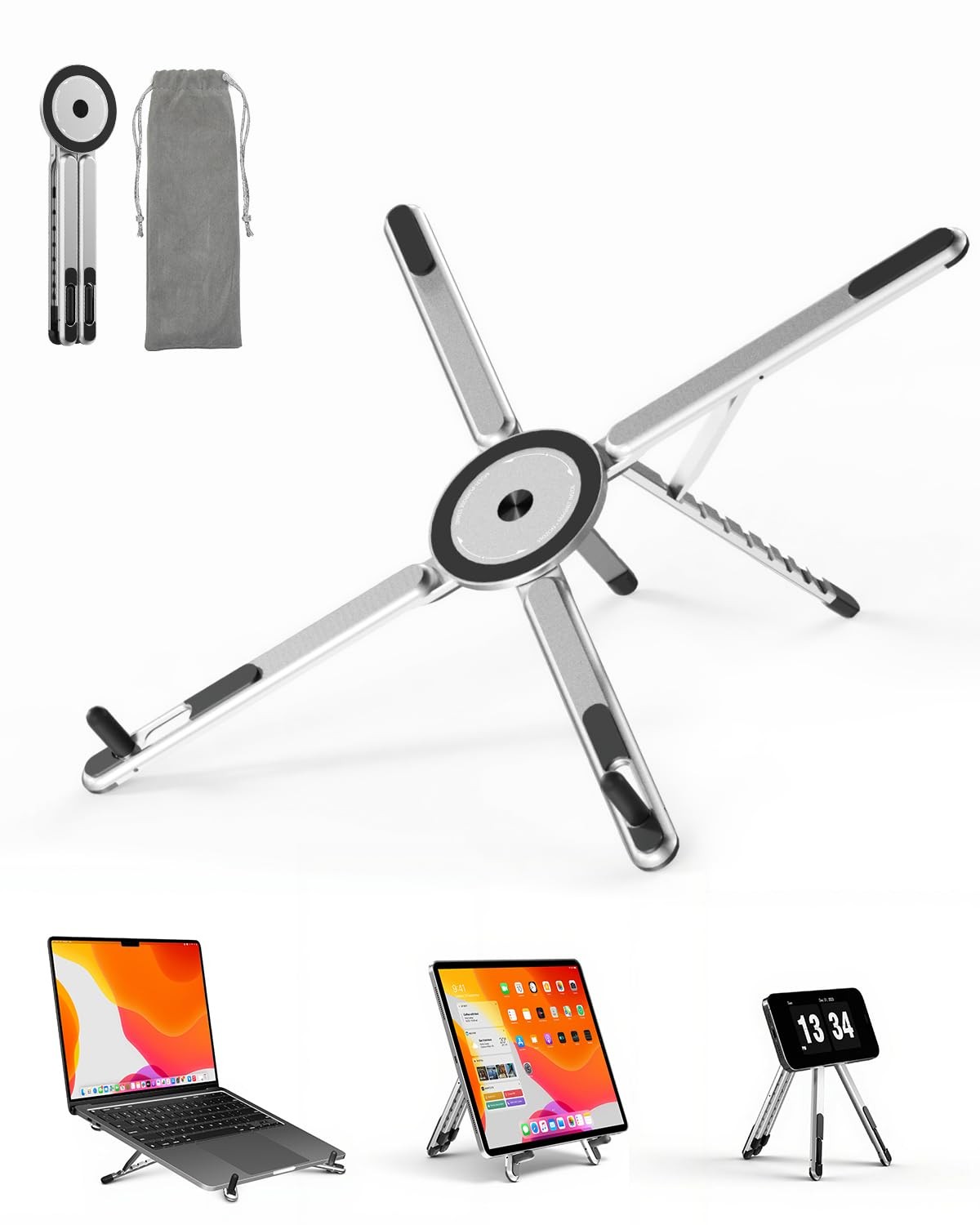 Viozon Portable Laptop Stand for Desk, Foldable Adjustable Computer silver