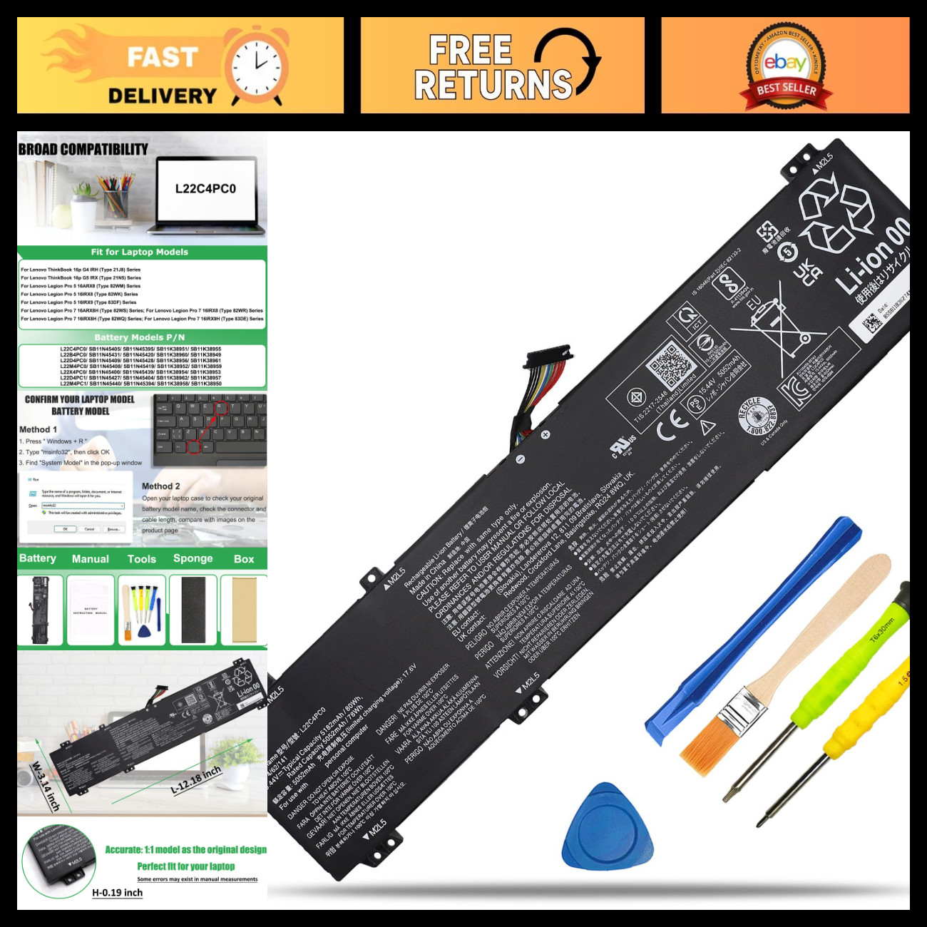 High-Capacity Battery Replacement for Lenovo Legion Pro 5 L22C4PC0 L22M4PC0