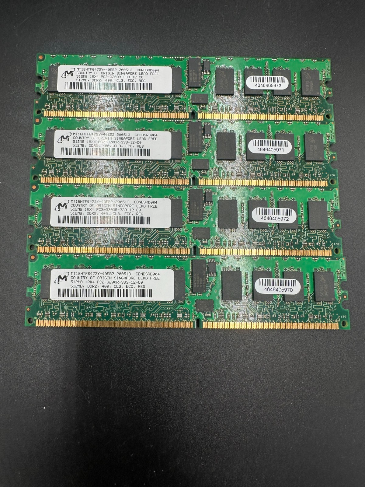 2 GB (4x512MB) Micron DDR2 PC2- 3200R-MT18HTF6472Y-40EB2 - Desktop RAM - Tested