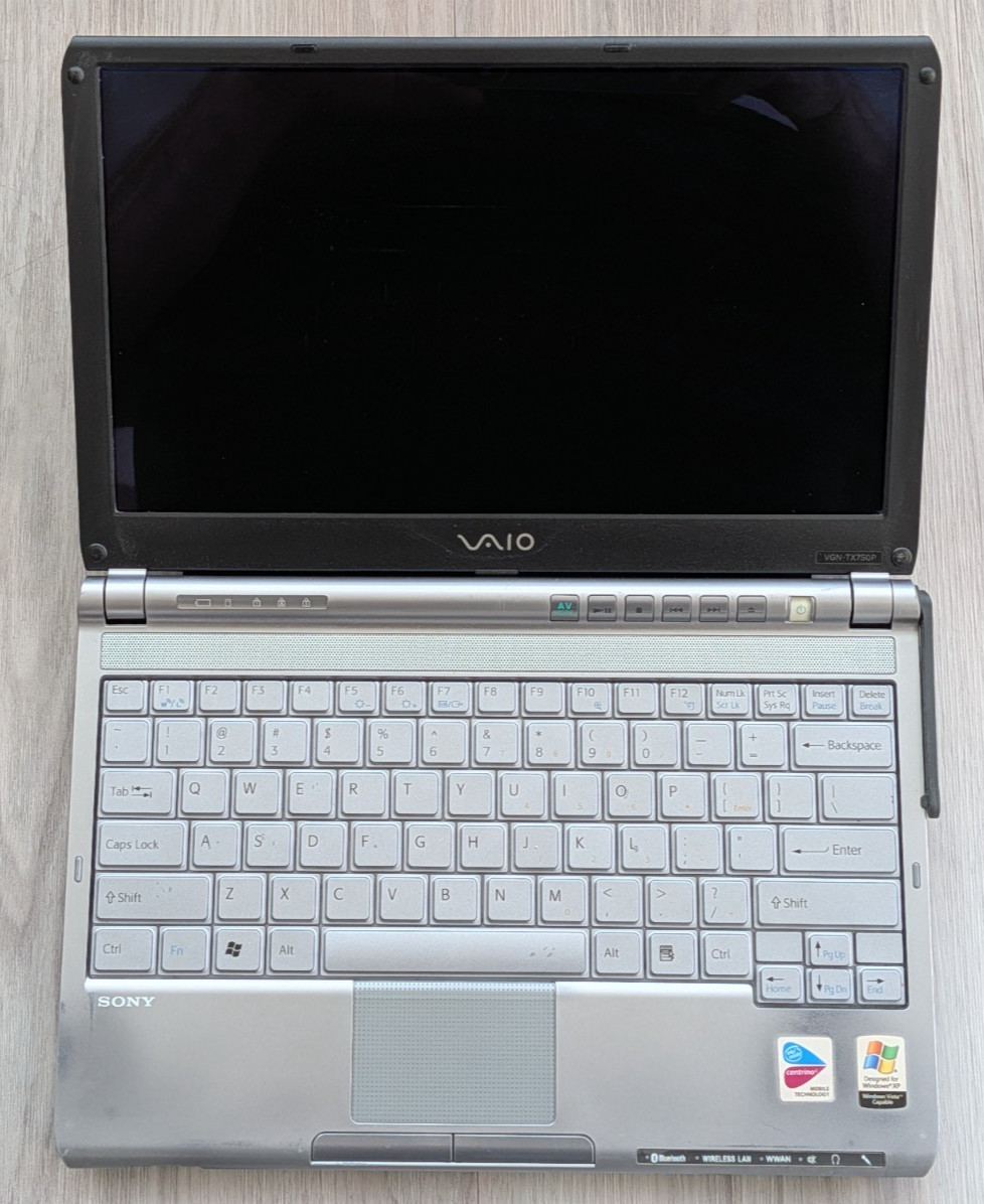 Vintage Sony VAIO VGN-TX750P, Battery, Power Supply, OEM Software - 2006 (Works)