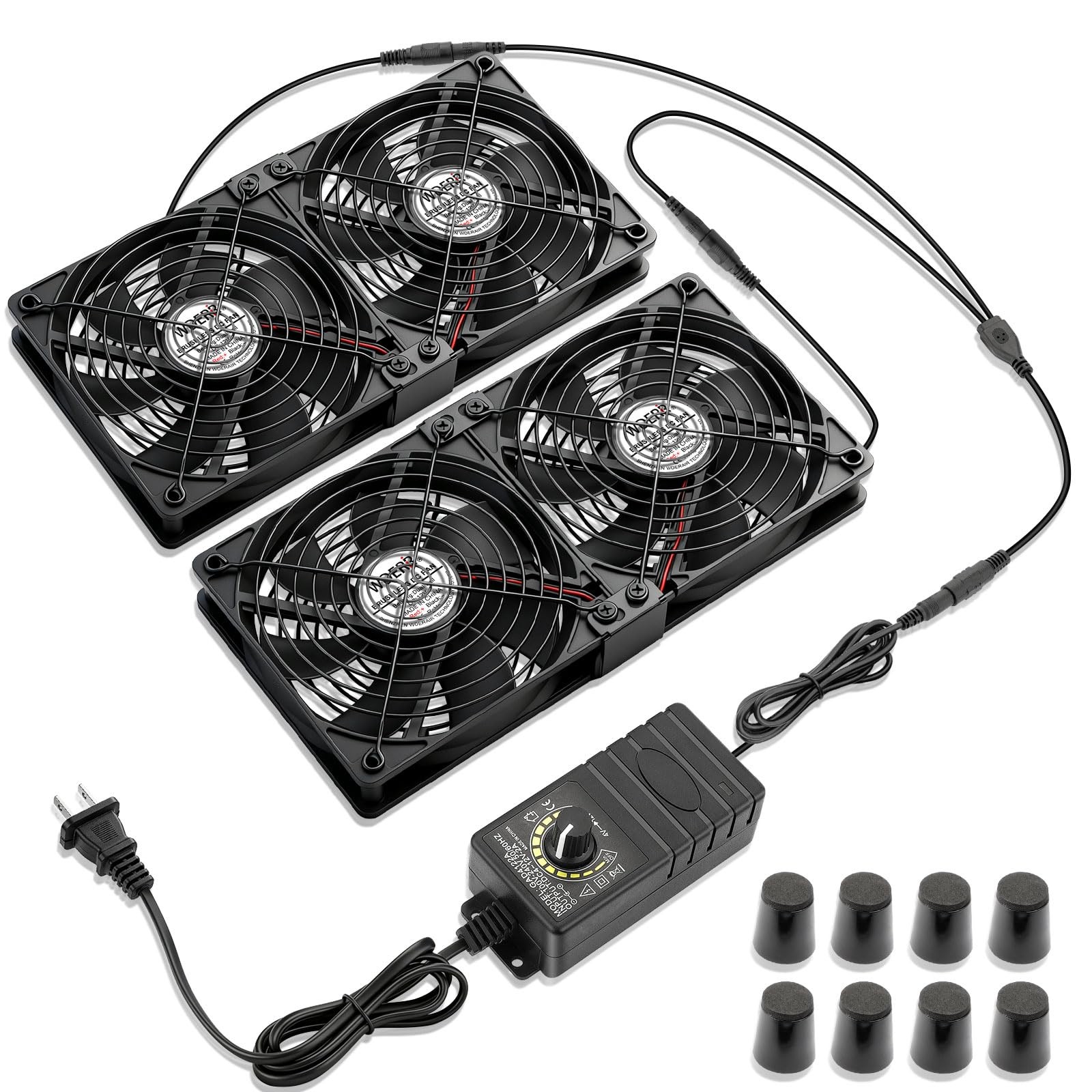 Wderair 4 x 120mm Server Rack Mount Fan 12V with 100V - 240V AC Power Variable