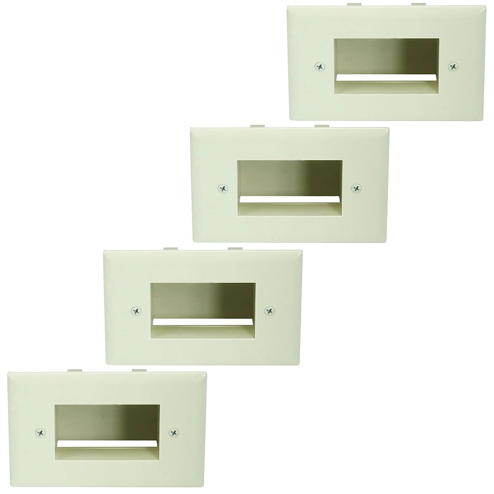 4 Pcs Recessed Wall Plate EZ Mount Low Voltage Audio Video Cable Pass Thru Ivory