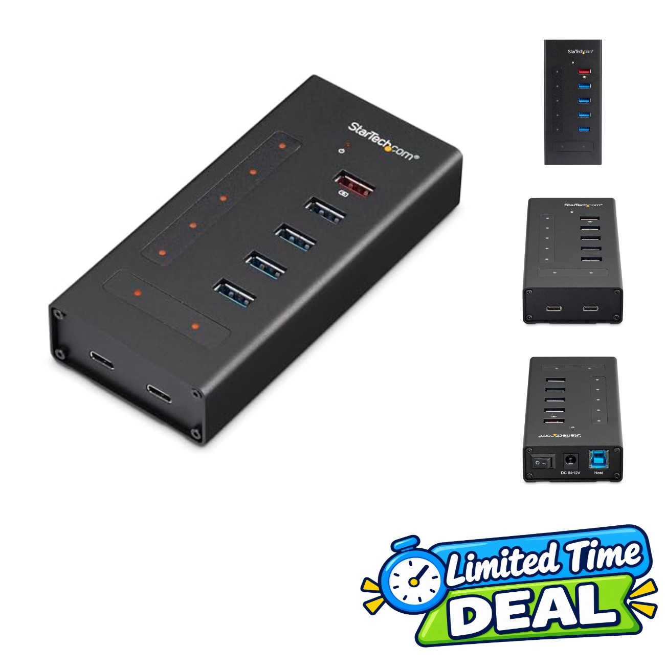 7 Port USB C Hub 5x USB-A 2x USB-C Metal Powered 36W Charging Mountable
