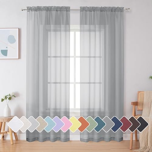  Sheer Curtains 72 Inches Long 2 Panels for 42"W x 72"L (Pack of 2) Light Grey
