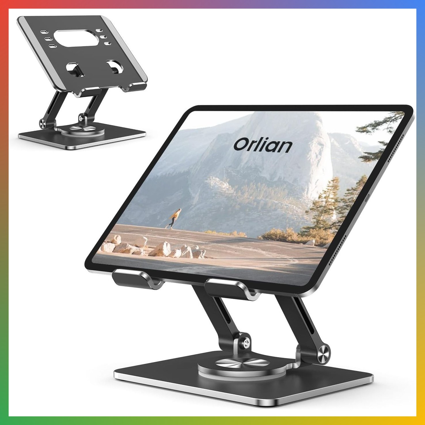 Adjustable Tablet Stand Holder 360 Rotating Dual Rod Aluminum Black 5.8-12.9