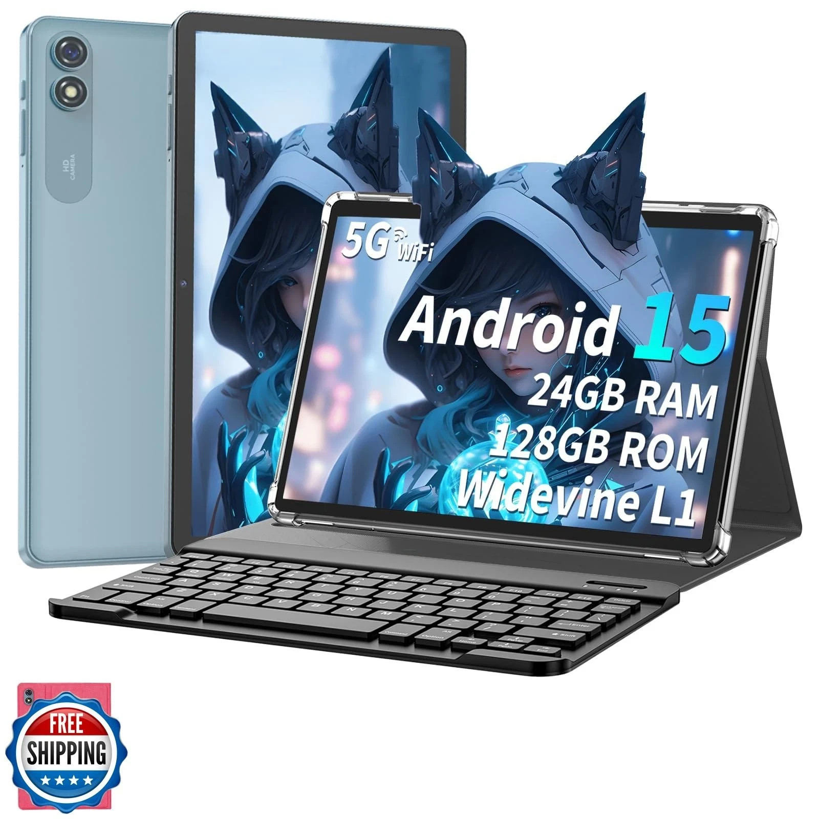 Suicoey 2025 Tablet, 10 inch Android 15 Tablet with Keyboard, 24GB RAM+128GB 