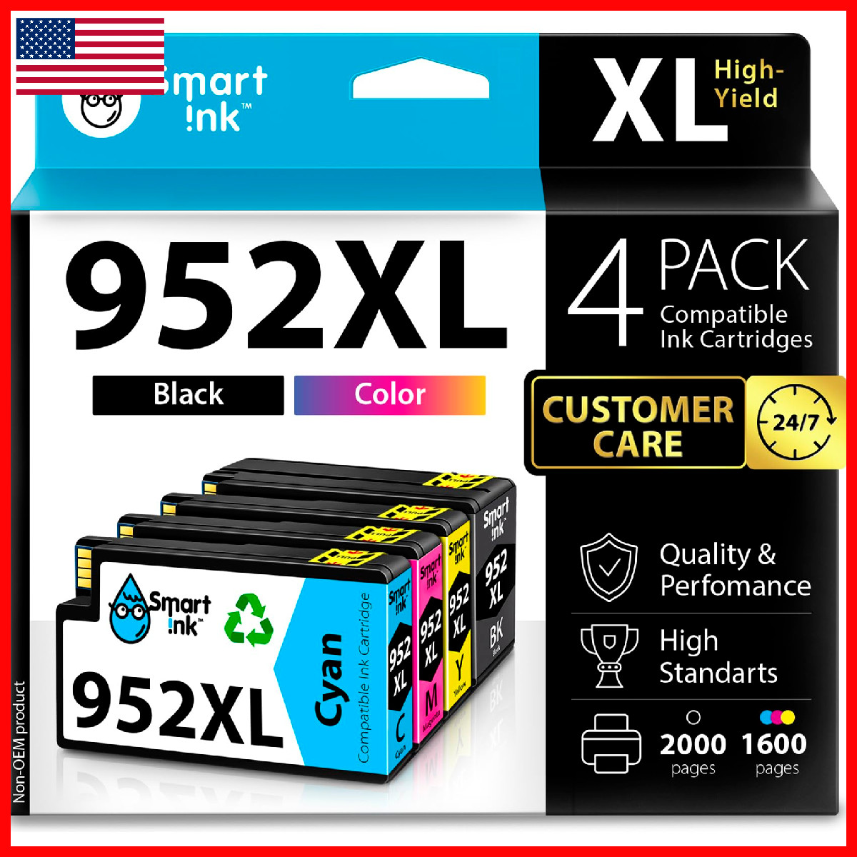 Smart Ink Compatible Ink Cartridges Replacement For Hp 952 Xl 4 Combo Pack