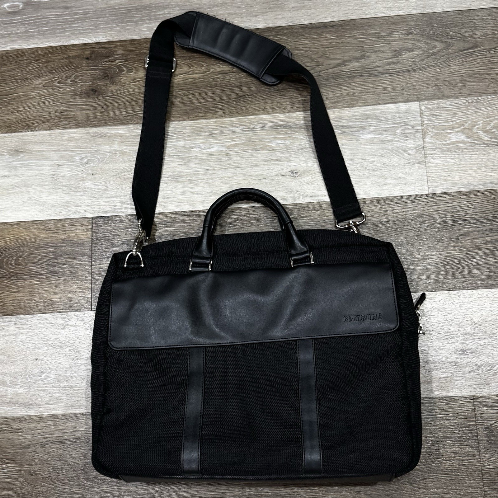 Samsonite Expandable Briefcase Laptop Bag Black Ballistic Nylon Faux Leather EUC