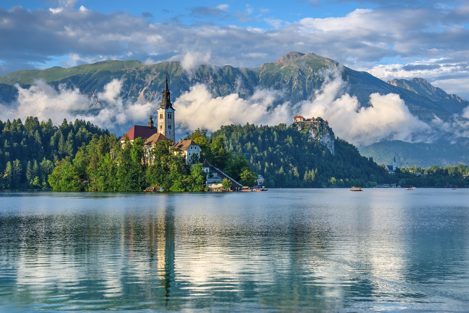Landscape lake island church slovenia clouds water Custom Gaming Mat Desk