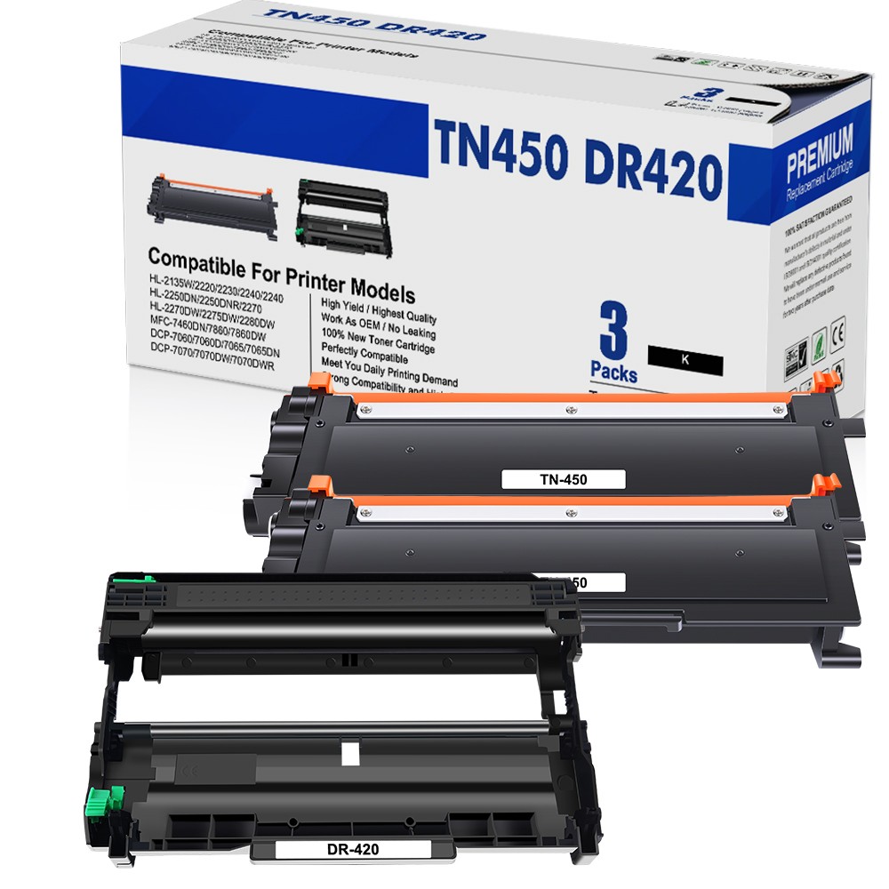 2PK TN450+1PK DR420 BK Toner Cartridge for Brother DCP-7060D DCP-7065DN Printer
