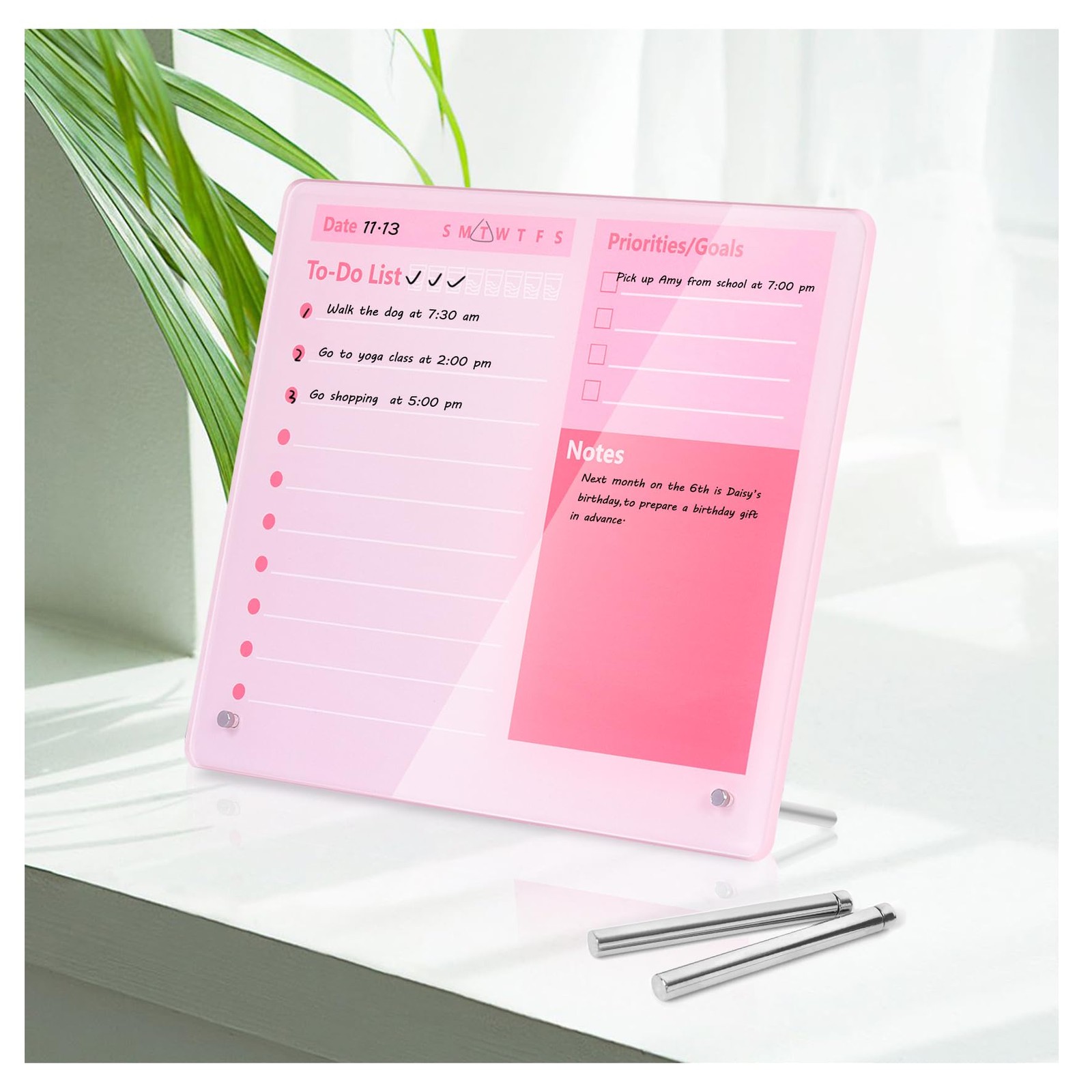 Acrylic Dry Erase Board 12 W x 10 H Pink Whiteboard with Stand Frameless Desktop