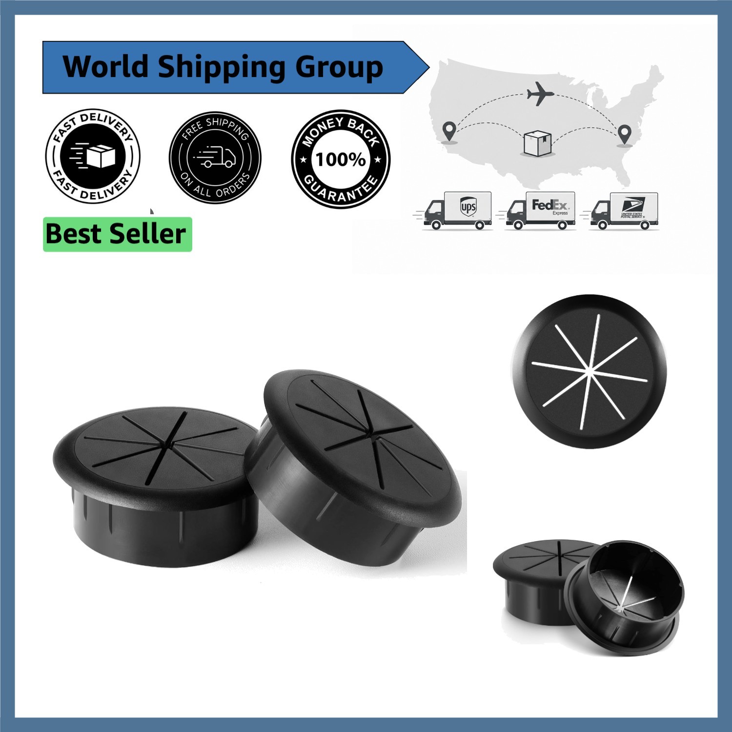 Versatile 2 Inch Flexible Desk Grommets - Pack of 2 for Clutter-Free Living