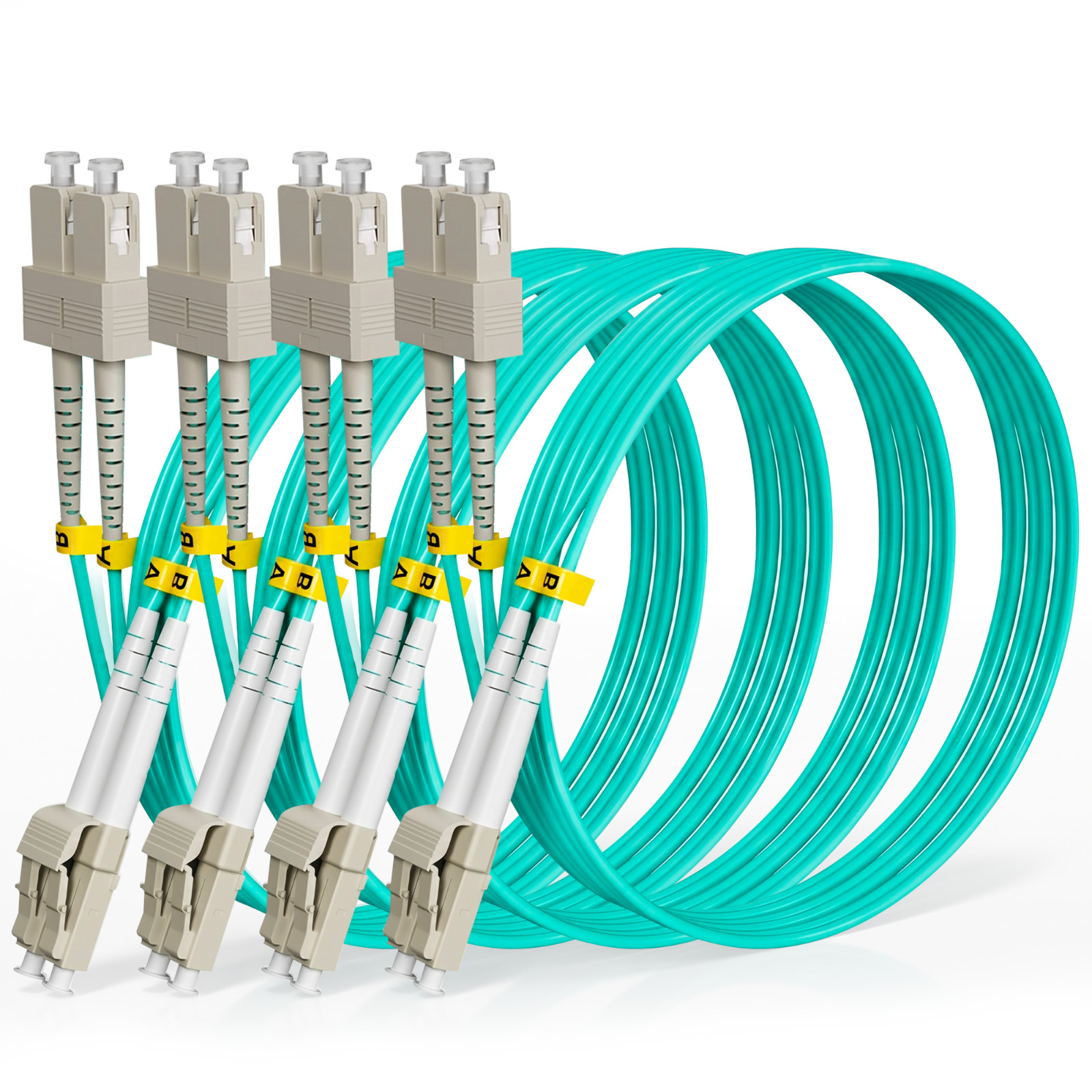 ALVIRON OM3 LC‑UPC to SC‑UPC Duplex Fiber Patch Cable – 3m – 4 Pack – Aqua‑LSZH