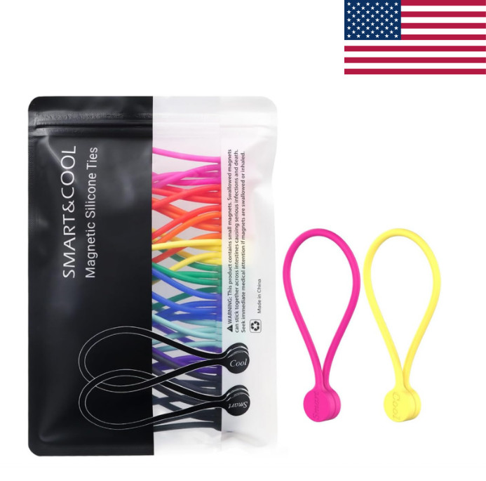 SMART&COOL Silicone Magnetic Cable Ties 20 Pack Reusable Multi Color 7.16in